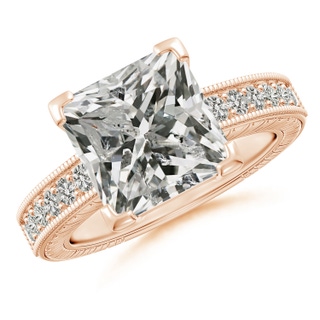 9.4mm KI3 Princess Cut Diamond Solitaire Ring with Milgrain Detailing in Rose Gold