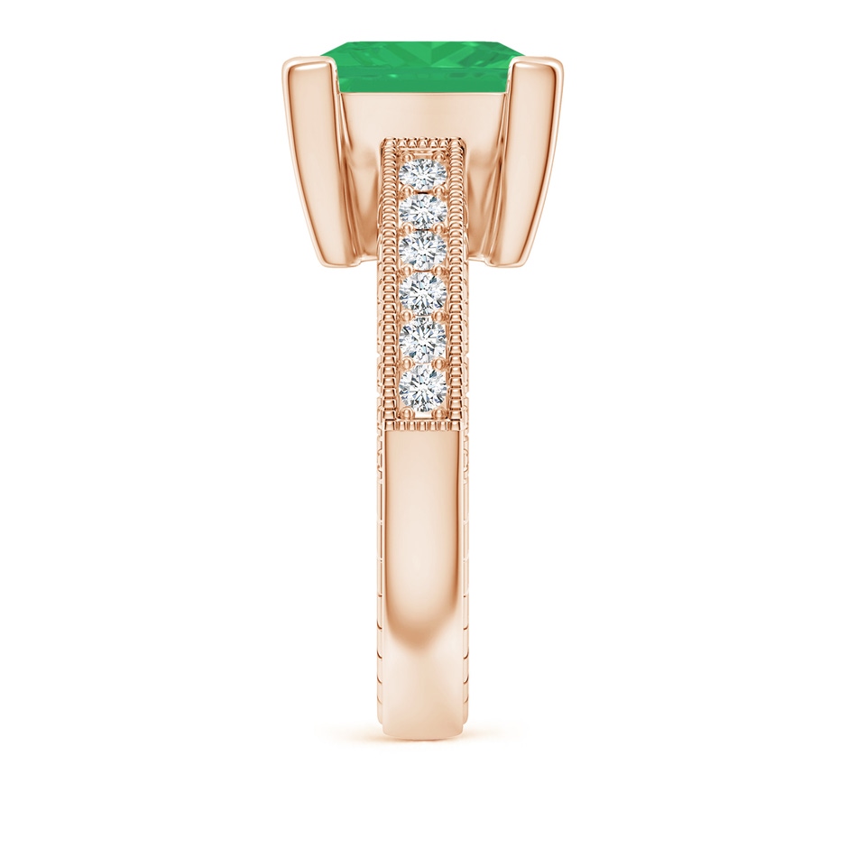 10mm A Square Cut Emerald Solitaire Ring with Milgrain Detailing in Rose Gold side 299