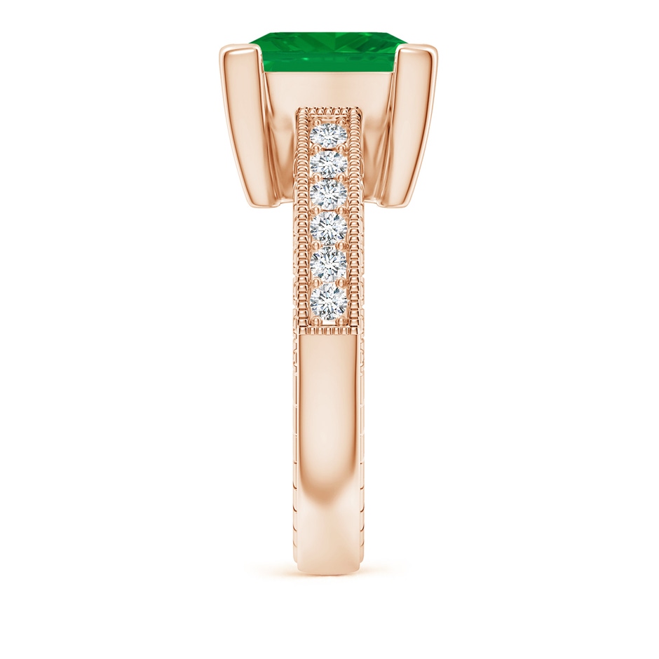 10mm AA Square Cut Emerald Solitaire Ring with Milgrain Detailing in Rose Gold side 299