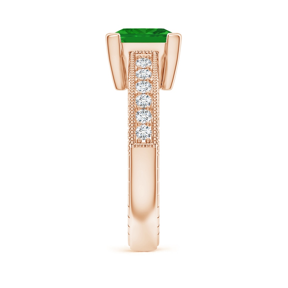 8mm AAA Square Cut Emerald Solitaire Ring with Milgrain Detailing in Rose Gold side 299