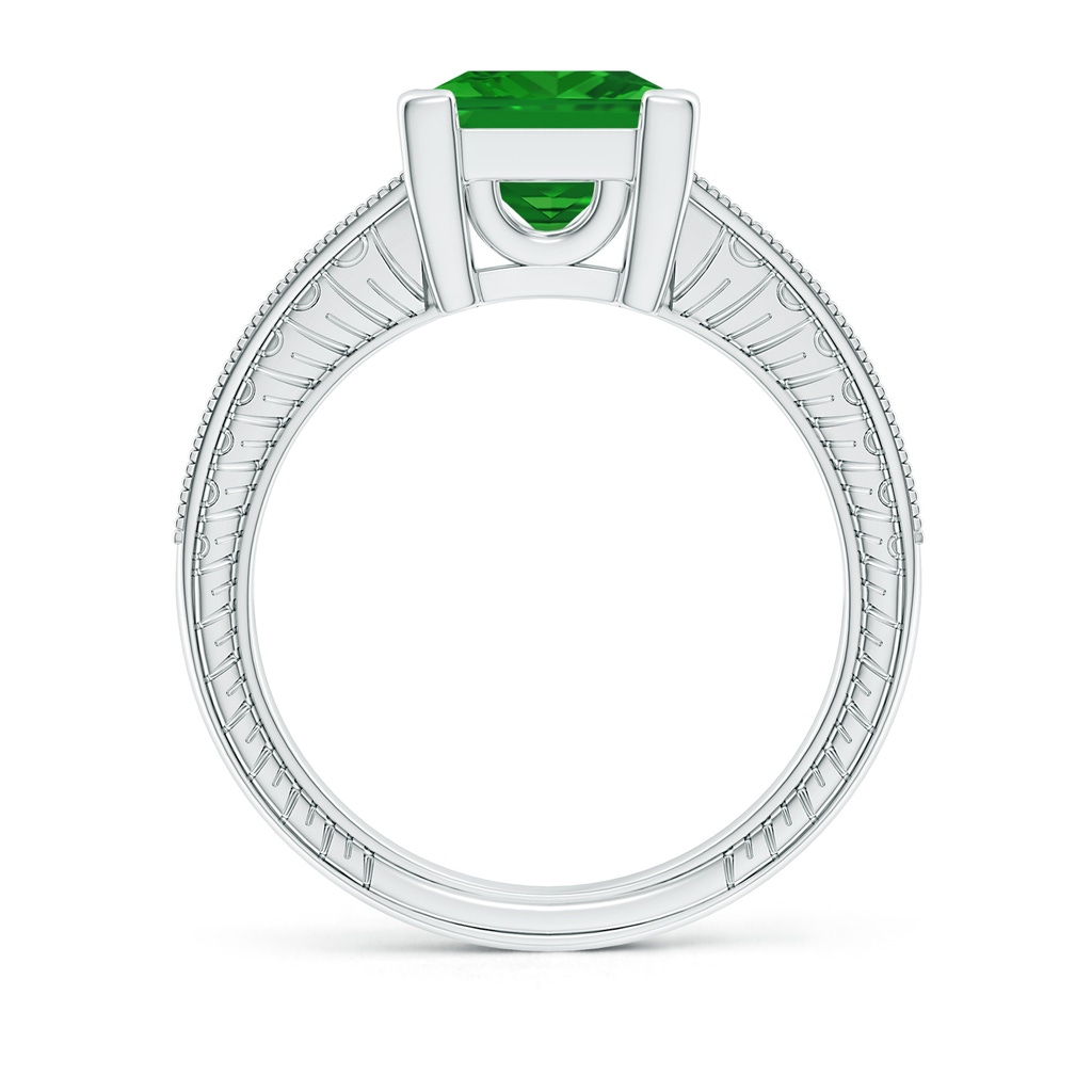 8mm AAA Square Cut Emerald Solitaire Ring with Milgrain Detailing in White Gold Side 199