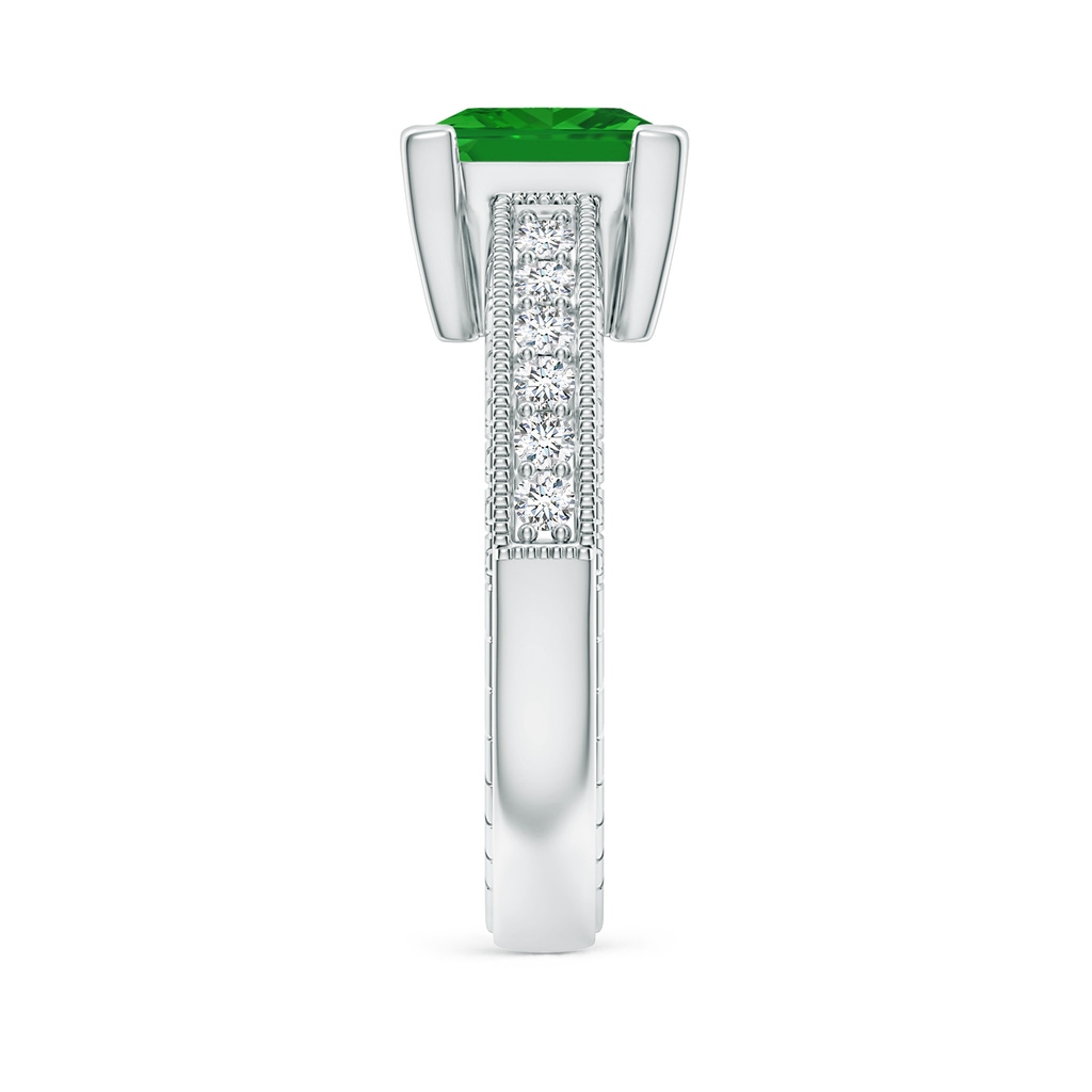 8mm AAA Square Cut Emerald Solitaire Ring with Milgrain Detailing in White Gold Side 299