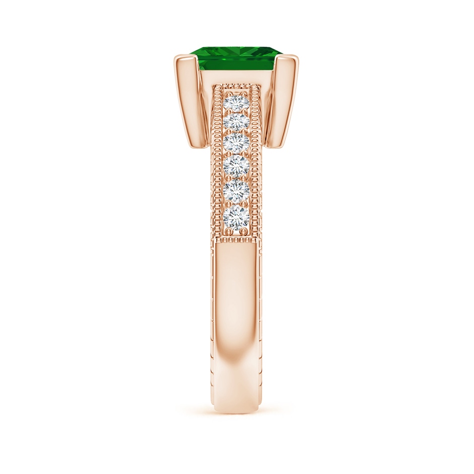 8mm AAAA Square Cut Emerald Solitaire Ring with Milgrain Detailing in Rose Gold side 299