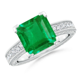 9mm AA Square Cut Emerald Solitaire Ring with Milgrain Detailing in P950 Platinum