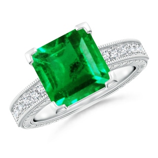 9mm AAA Square Cut Emerald Solitaire Ring with Milgrain Detailing in P950 Platinum