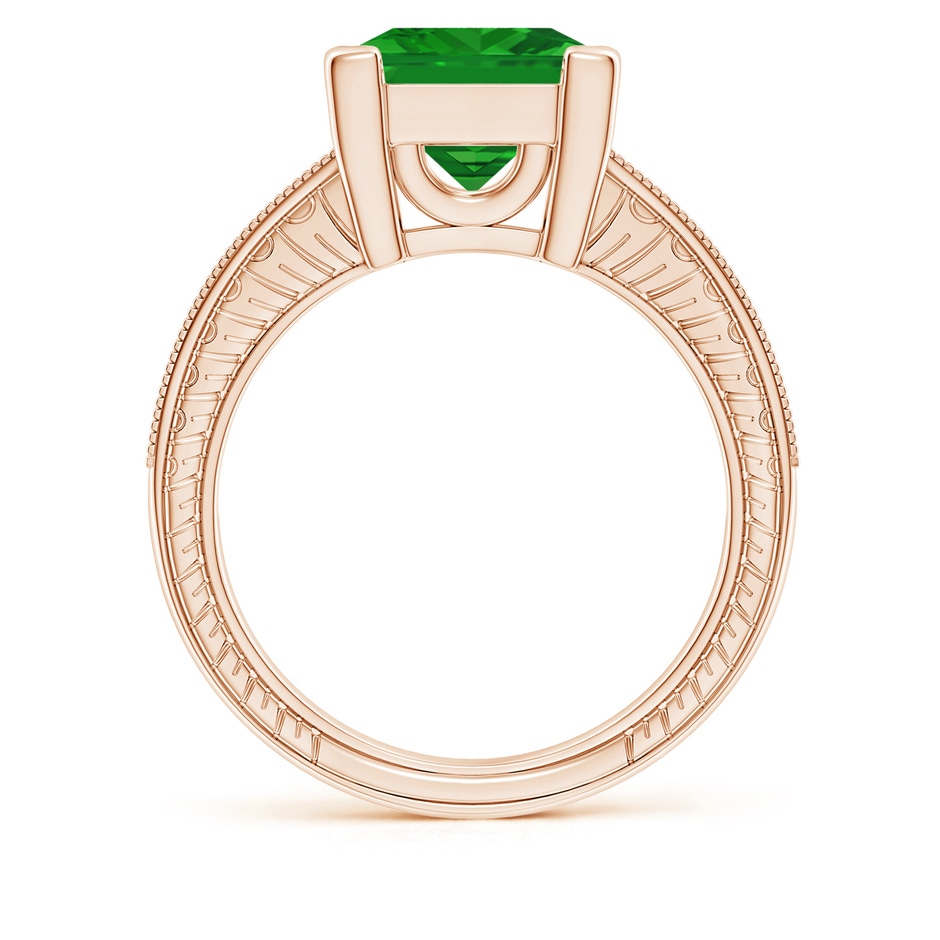 9mm AAA Square Cut Emerald Solitaire Ring with Milgrain Detailing in Rose Gold side 199