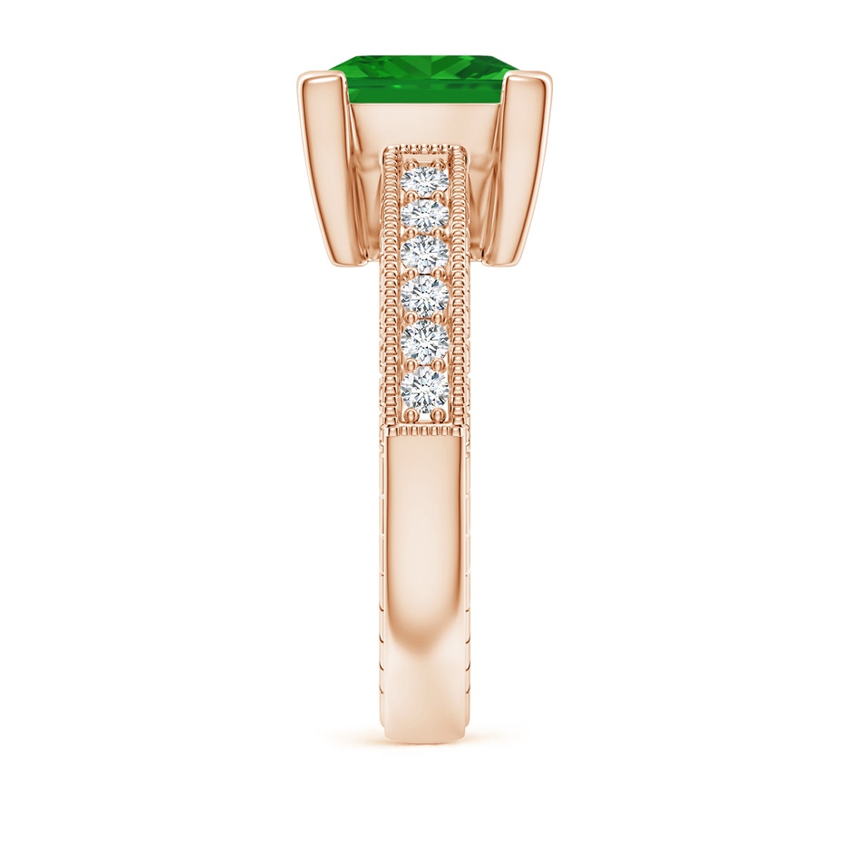 9mm AAA Square Cut Emerald Solitaire Ring with Milgrain Detailing in Rose Gold side 299