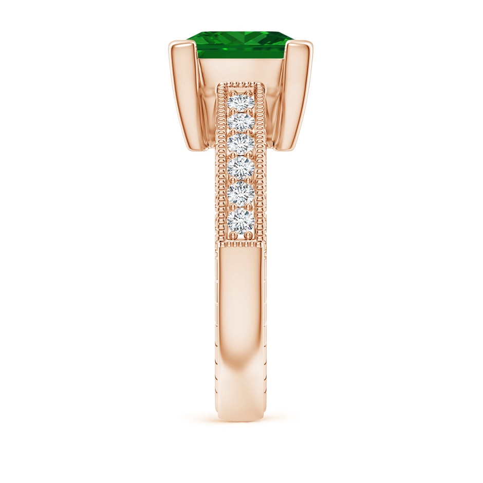 9mm AAAA Square Cut Emerald Solitaire Ring with Milgrain Detailing in Rose Gold side 299