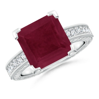 10mm A Square Cut Ruby Solitaire Ring with Milgrain Detailing in P950 Platinum