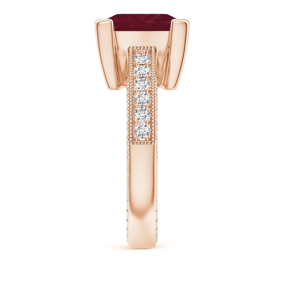 10mm A Square Cut Ruby Solitaire Ring with Milgrain Detailing in Rose Gold side 299