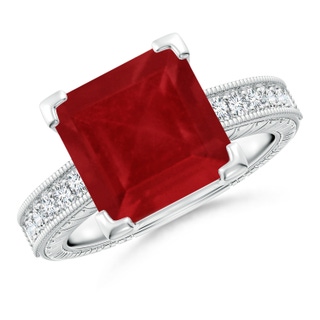 10mm AA Square Cut Ruby Solitaire Ring with Milgrain Detailing in P950 Platinum