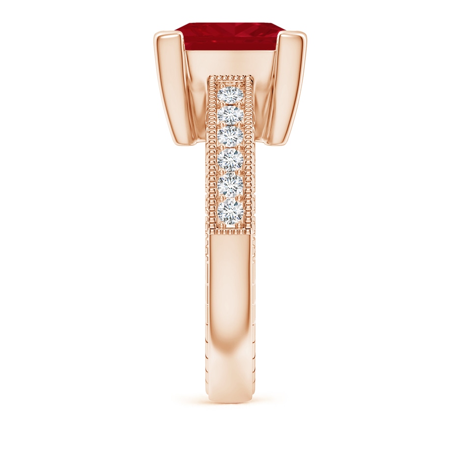 10mm AA Square Cut Ruby Solitaire Ring with Milgrain Detailing in Rose Gold side 299