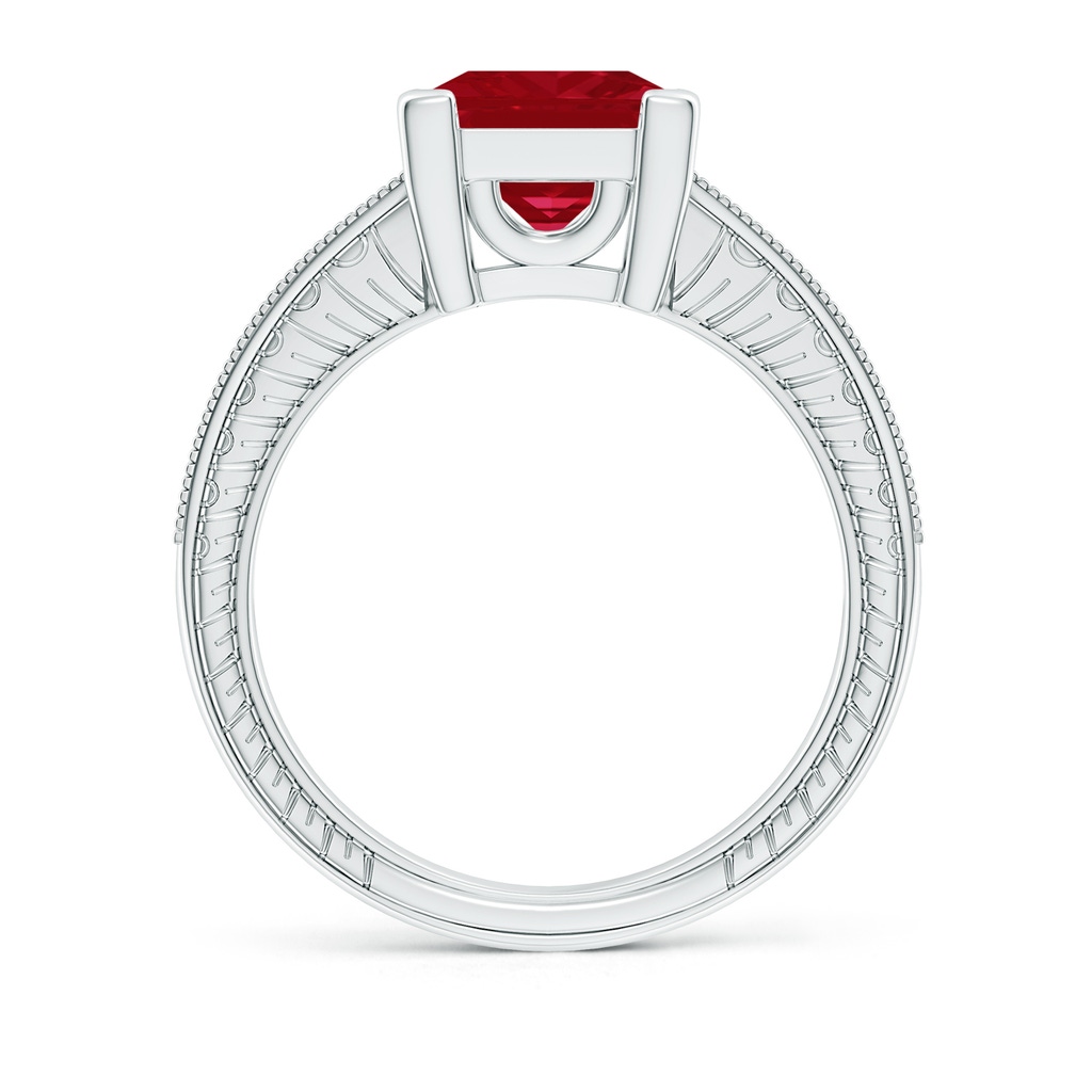 8mm AA Square Cut Ruby Solitaire Ring with Milgrain Detailing in White Gold - side 199