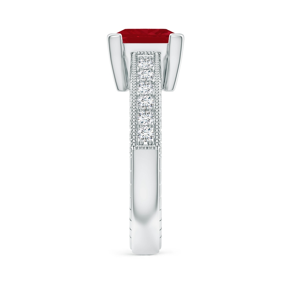 8mm AA Square Cut Ruby Solitaire Ring with Milgrain Detailing in White Gold side 299