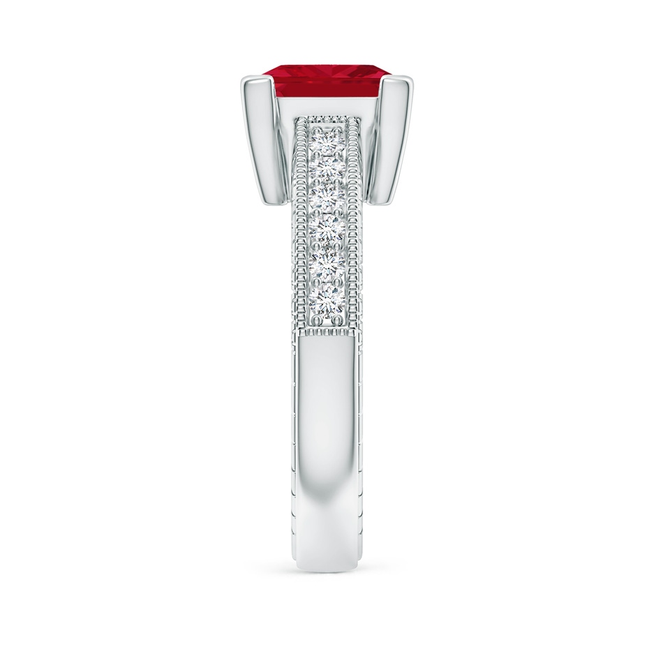 8mm AAA Square Cut Ruby Solitaire Ring with Milgrain Detailing in P950 Platinum side 299