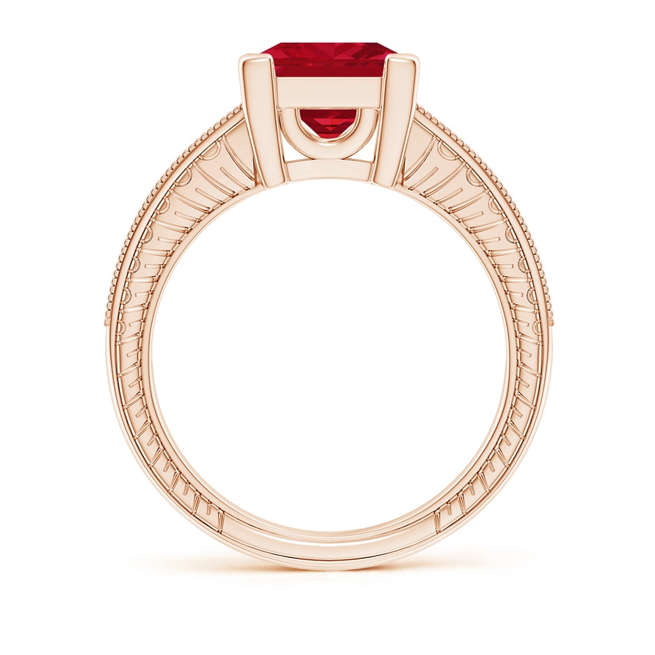 8mm AAA Square Cut Ruby Solitaire Ring with Milgrain Detailing in Rose Gold side 199