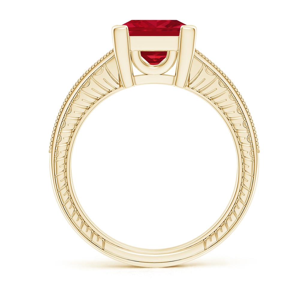 8mm AAA Square Cut Ruby Solitaire Ring with Milgrain Detailing in Yellow Gold Side 199