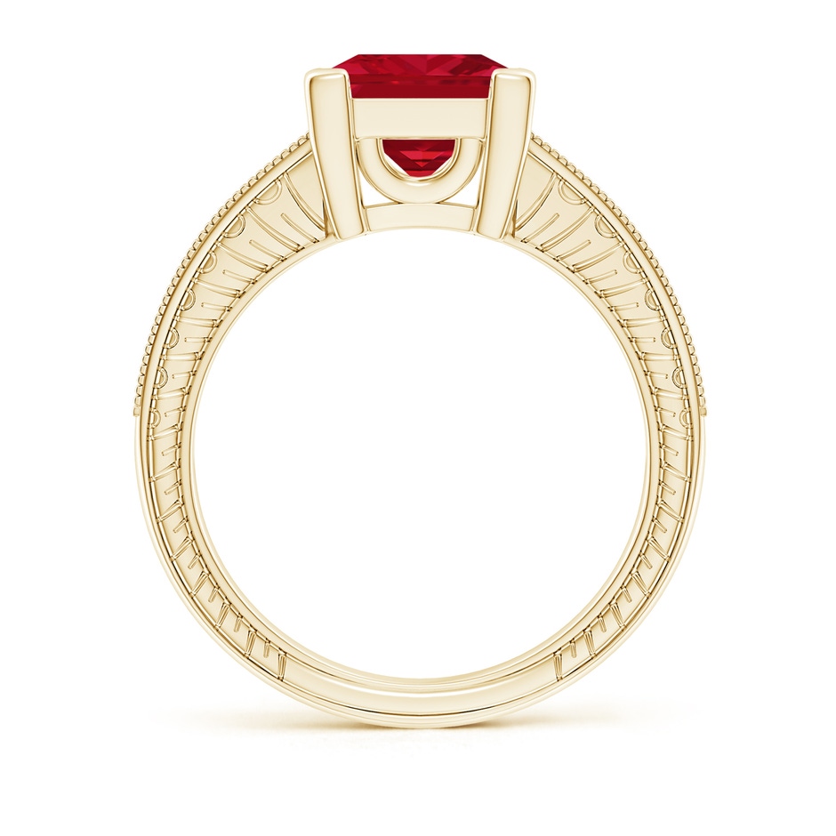 8mm AAA Square Cut Ruby Solitaire Ring with Milgrain Detailing in Yellow Gold side 199