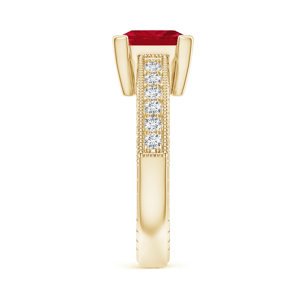 8mm AAA Square Cut Ruby Solitaire Ring with Milgrain Detailing in Yellow Gold Side 299