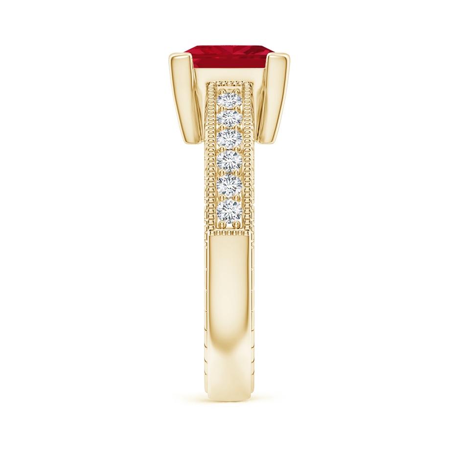 8mm AAA Square Cut Ruby Solitaire Ring with Milgrain Detailing in Yellow Gold side 299