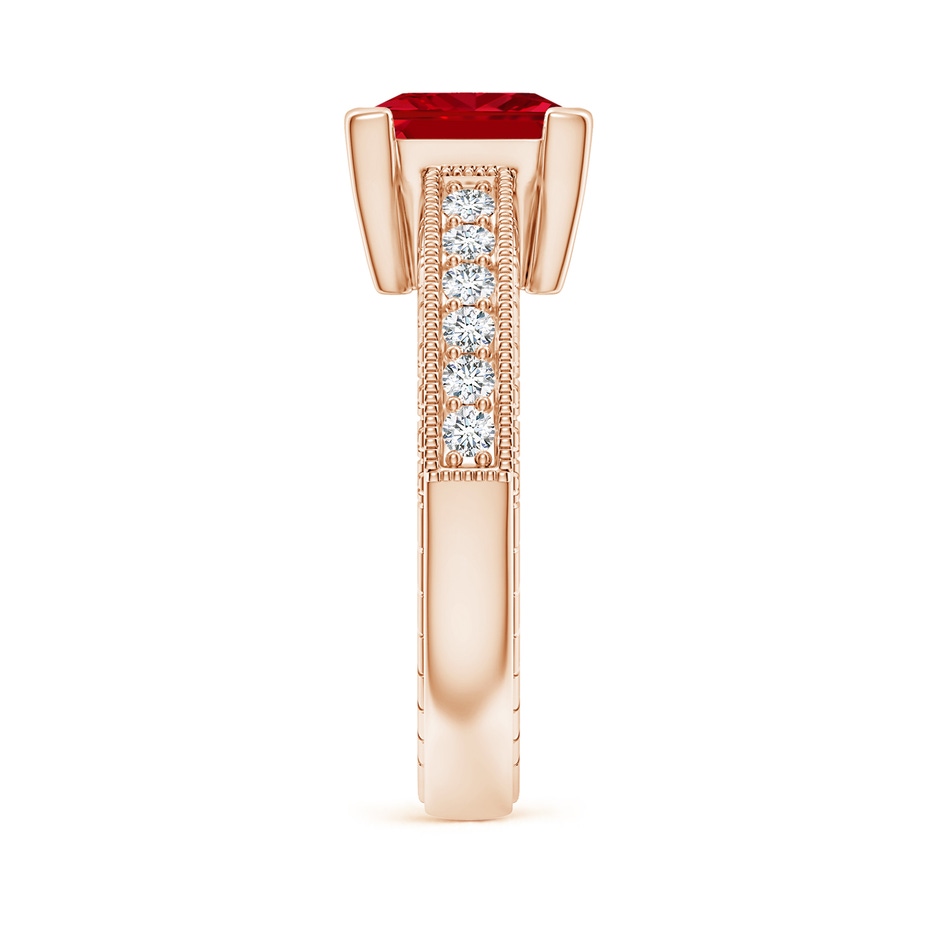 8mm AAAA Square Cut Ruby Solitaire Ring with Milgrain Detailing in Rose Gold side 299