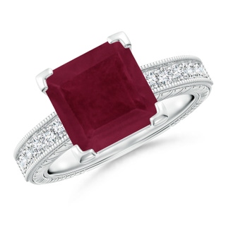 9mm A Square Cut Ruby Solitaire Ring with Milgrain Detailing in P950 Platinum
