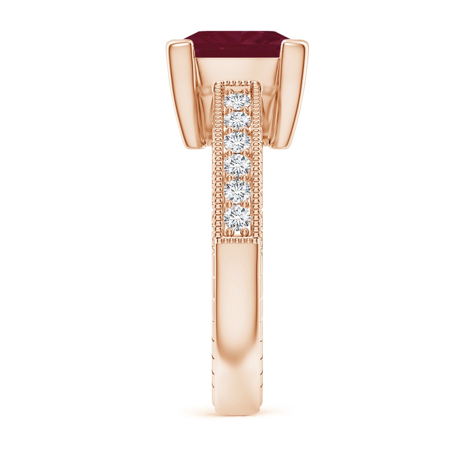 9mm A Square Cut Ruby Solitaire Ring with Milgrain Detailing in Rose Gold side 299