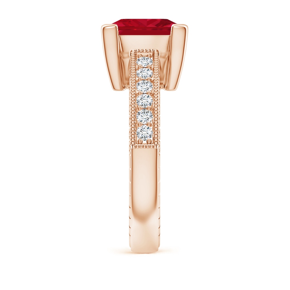 9mm AAA Square Cut Ruby Solitaire Ring with Milgrain Detailing in Rose Gold side 299