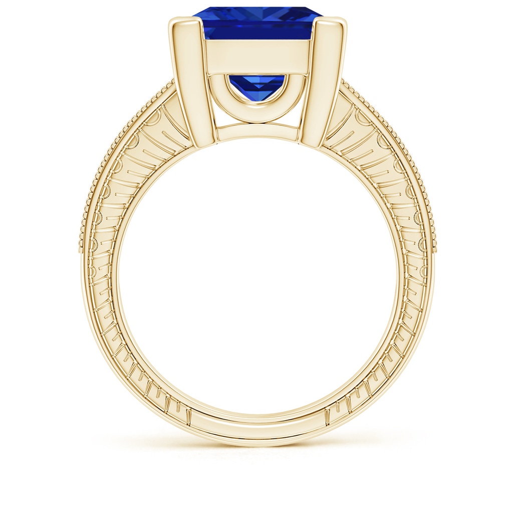 10mm Lab-Grown Square Cut Blue Sapphire Solitaire Ring with Milgrain Detailing in Yellow Gold - side 199