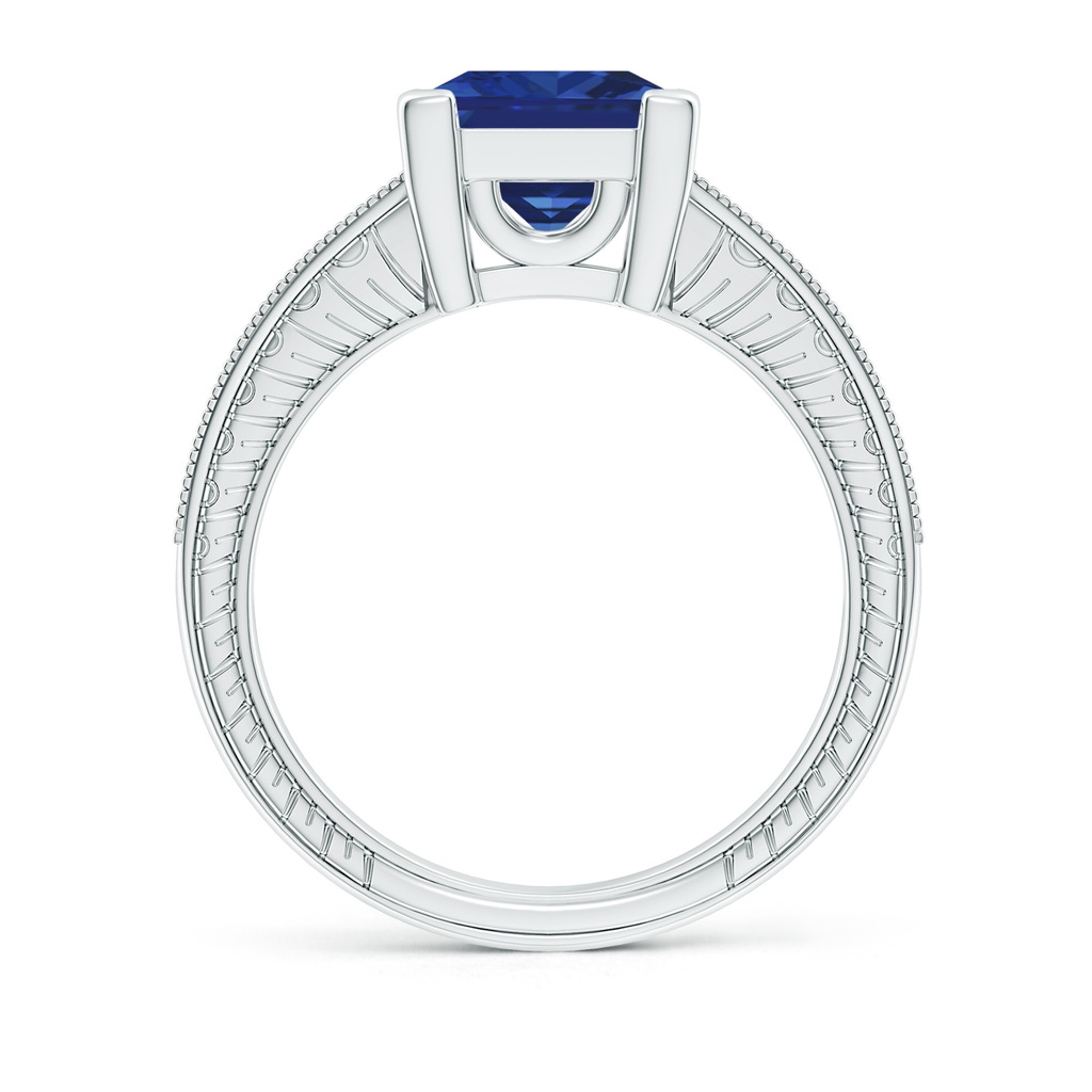8mm AAA Square Cut Blue Sapphire Solitaire Ring with Milgrain Detailing in White Gold Side 199