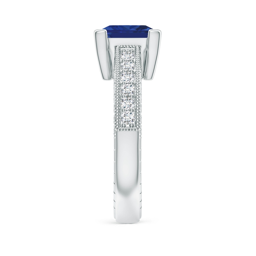 8mm AAA Square Cut Blue Sapphire Solitaire Ring with Milgrain Detailing in White Gold Side 299