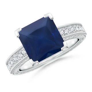 9mm A Square Cut Blue Sapphire Solitaire Ring with Milgrain Detailing in P950 Platinum