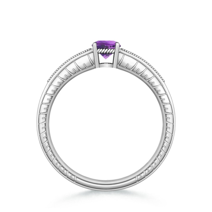 5mm AA Round Amethyst Solitaire Ring with Milgrain in White Gold product image