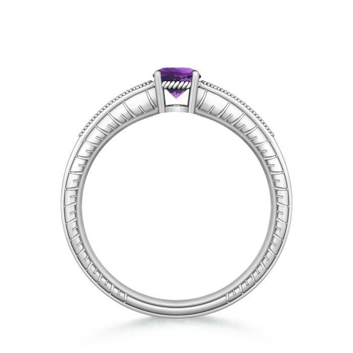 5mm AAA Round Amethyst Solitaire Ring with Milgrain in White Gold Product Image