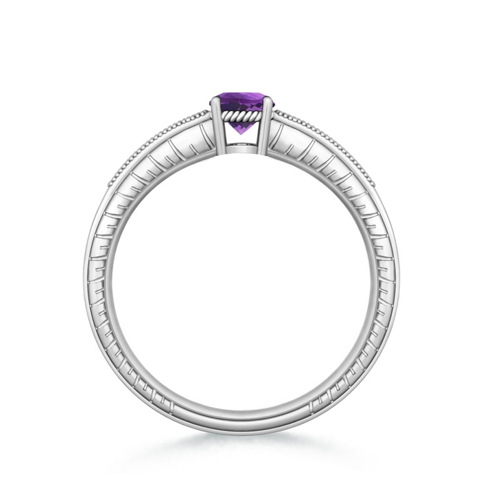 5mm AAA Round Amethyst Solitaire Ring with Milgrain in White Gold product image