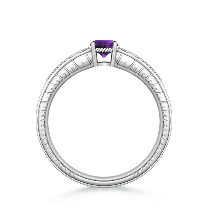 5mm AAAA Round Amethyst Solitaire Ring with Milgrain in P950 Platinum Product Image