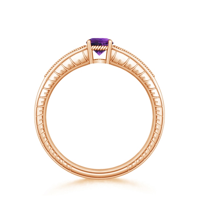 5mm AAAA Round Amethyst Solitaire Ring with Milgrain in Rose Gold product image