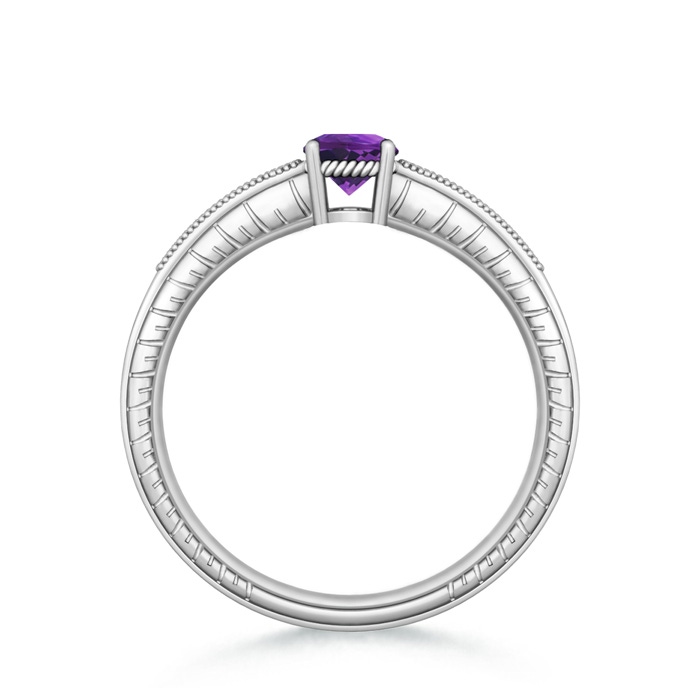5mm AAAA Round Amethyst Solitaire Ring with Milgrain in White Gold product image