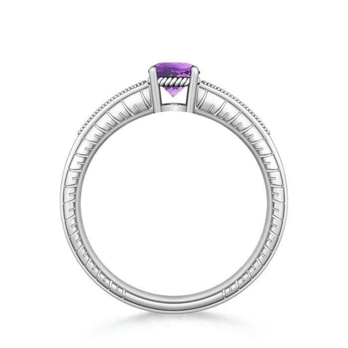 6mm A Round Amethyst Solitaire Ring with Milgrain in White Gold product image