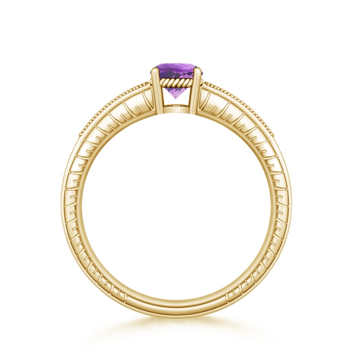 6mm A Round Amethyst Solitaire Ring with Milgrain in Yellow Gold product image