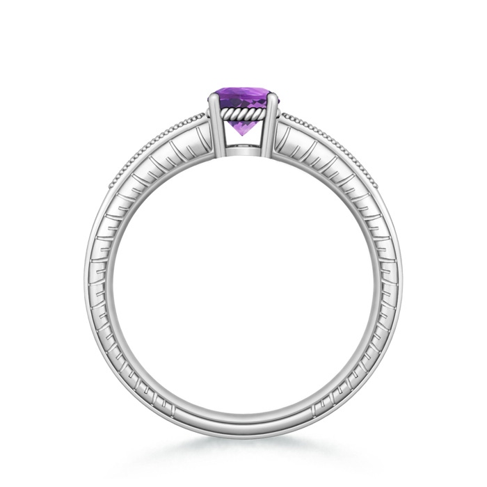 6mm AA Round Amethyst Solitaire Ring with Milgrain in White Gold product image
