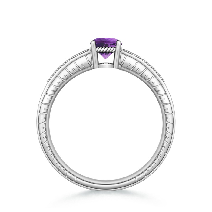 6mm AAA Round Amethyst Solitaire Ring with Milgrain in White Gold product image