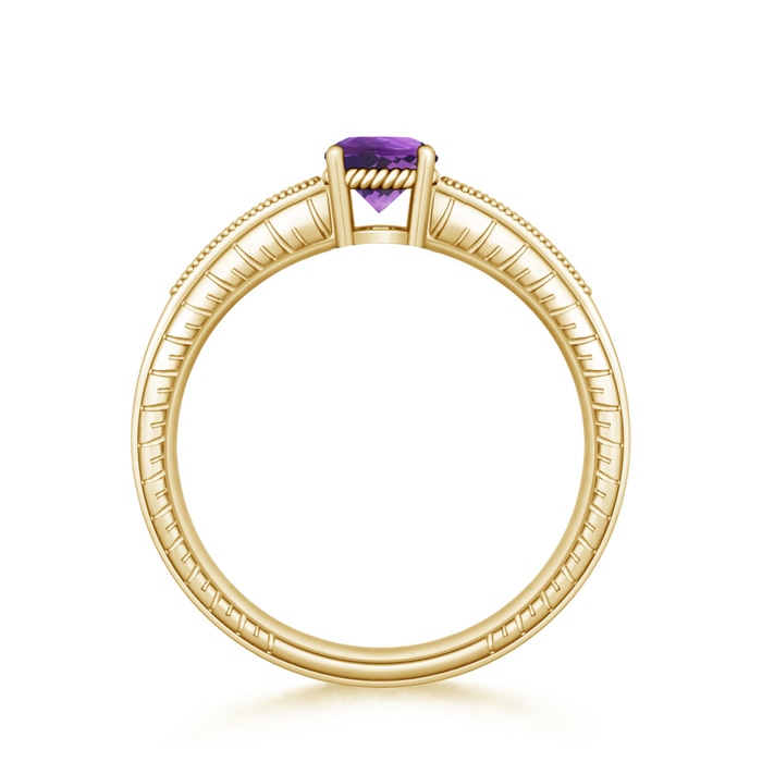 6mm AAA Round Amethyst Solitaire Ring with Milgrain in Yellow Gold product image
