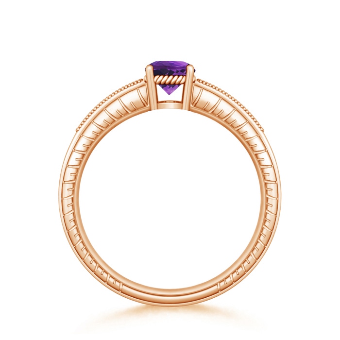 6mm AAAA Round Amethyst Solitaire Ring with Milgrain in Rose Gold product image