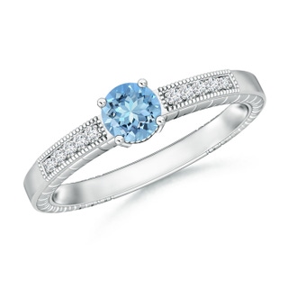 5mm AAAA Round Aquamarine Solitaire Ring with Milgrain in White Gold