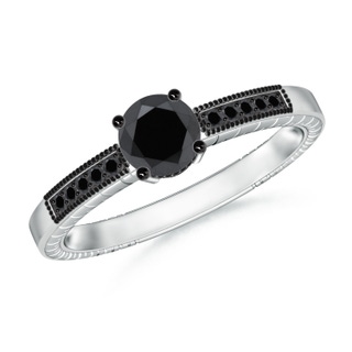 5.6mm AA Round Black Diamond Solitaire Ring with Milgrain in P950 Platinum