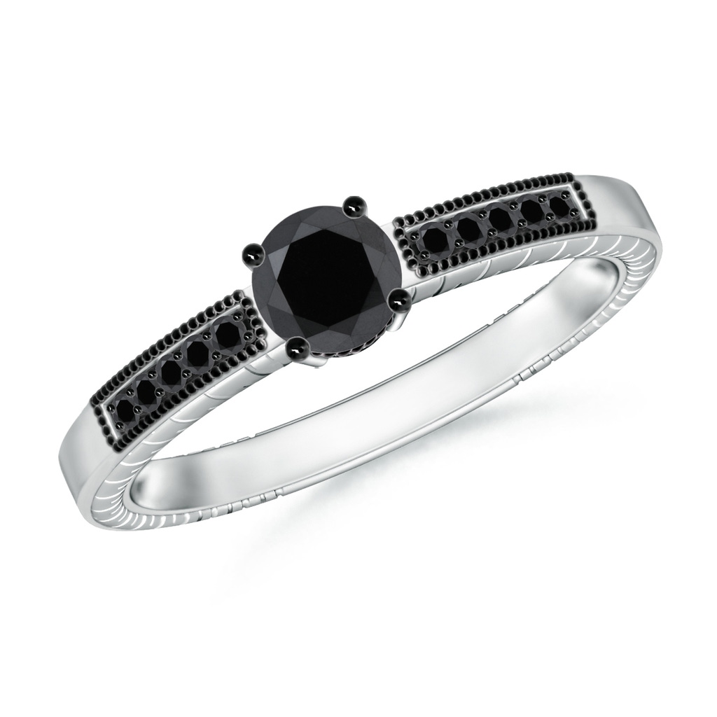 5mm AA Round Black Diamond Solitaire Ring with Milgrain in P950 Platinum