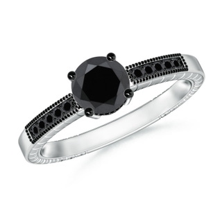 6.2mm AA Round Black Diamond Solitaire Ring with Milgrain in P950 Platinum