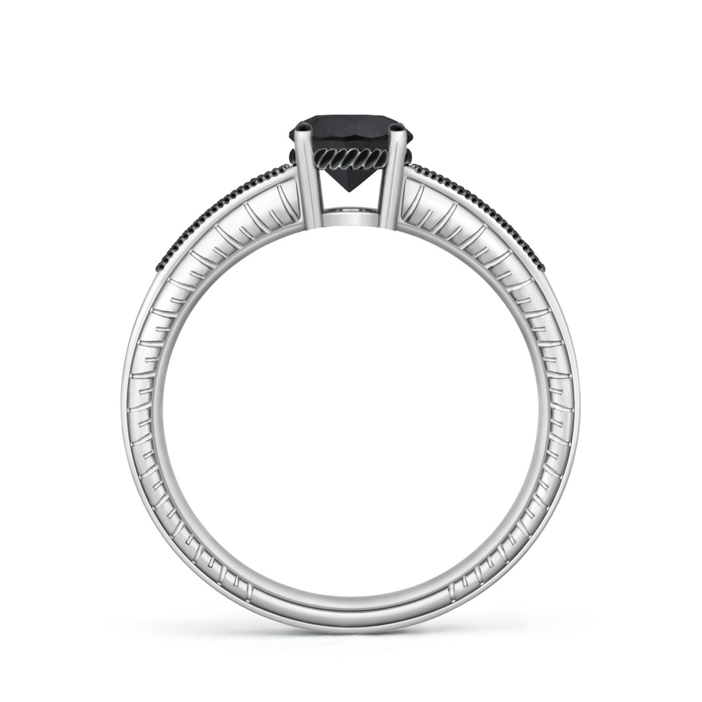 6.2mm AA Round Black Diamond Solitaire Ring with Milgrain in White Gold Side-1