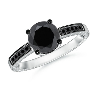 8mm AA Round Black Diamond Solitaire Ring with Milgrain in P950 Platinum